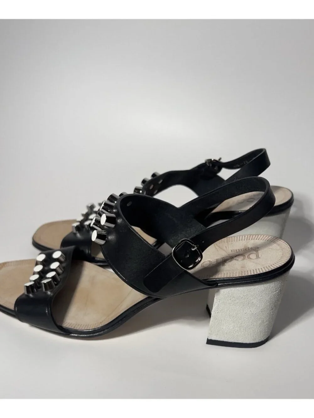 Pedro Garcia Studded Leather Suede Block Heel Sandals EU 37.5 US 7.5